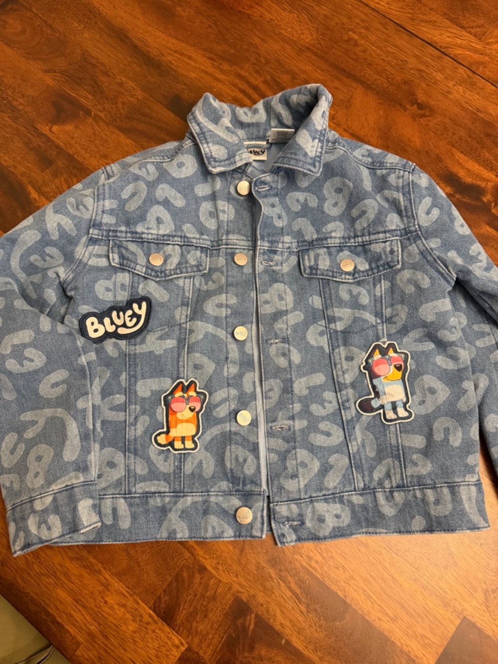 Lucy Bluey Patterned Denim Jacket with Cartoon Patches